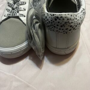 Gray and White Sneakers with Spotted Detail